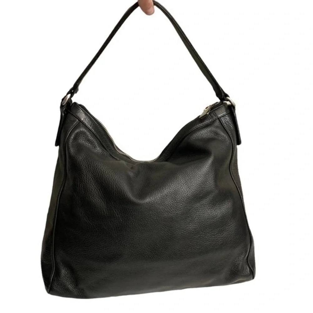 Furla black soft pebbled leather hobo bag